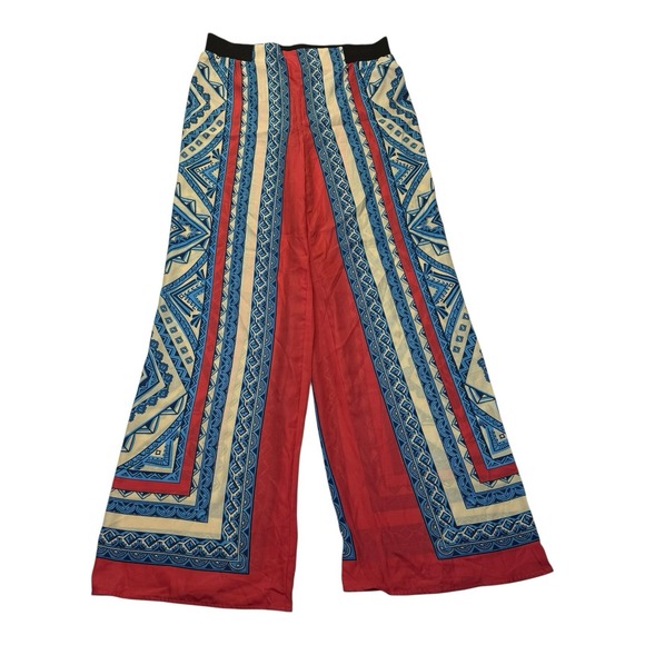 Jealous Tomato Women's High Waistband Wide Leg Palazzo Pants Flowy Red Multi M - Picture 3 of 6